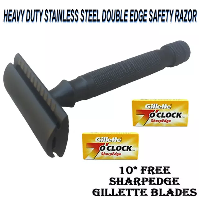 Genuine black Safety Razor Double Edge Razors +10 Free Blades & Pouch travel kit