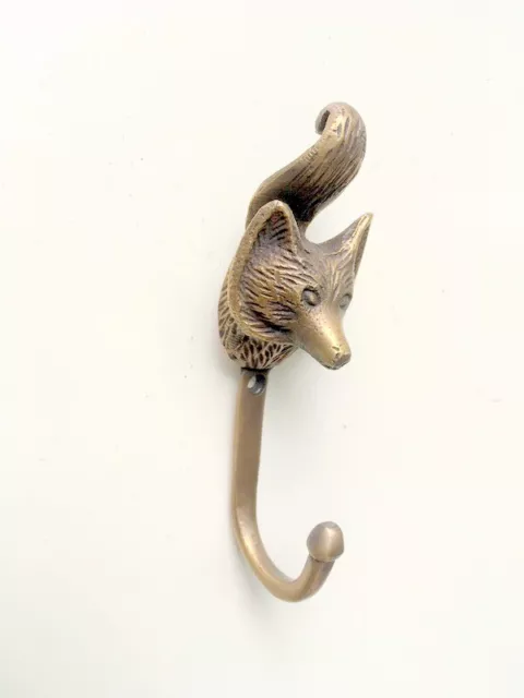 small version old style Vintage FOX Head 4.1/4″ Solid Brass hook aged B