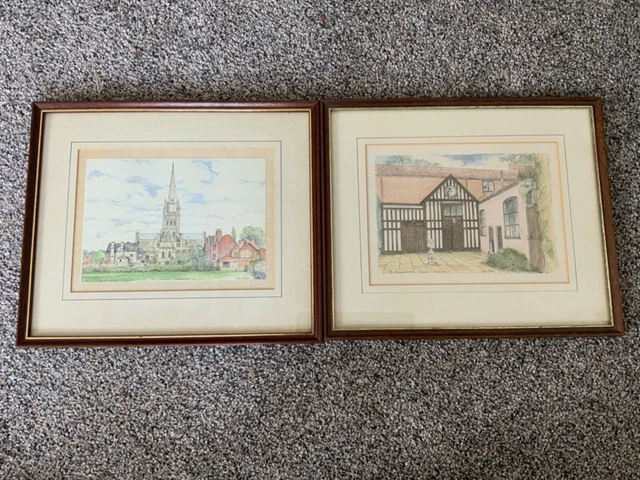 Pair of beautiful prints of Norwich by Gwyn Jones framed, maddermarket theatre +