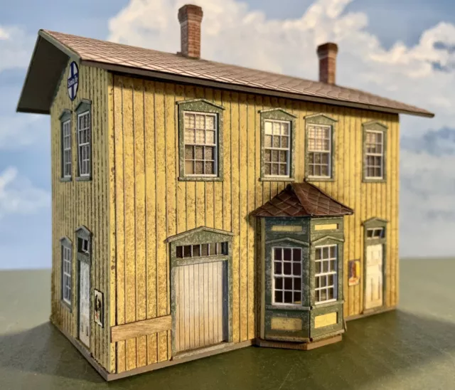 BUILT HO scale #1 Standard 2-Story Wooden Depot by LaserKit - Santa Fe Prototype
