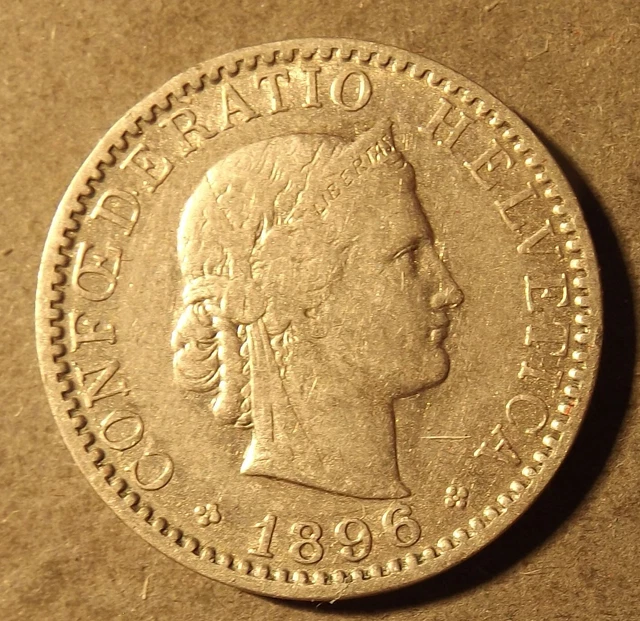 Switzerland 20 Rappen Coin Dated 1896 Nice Coin