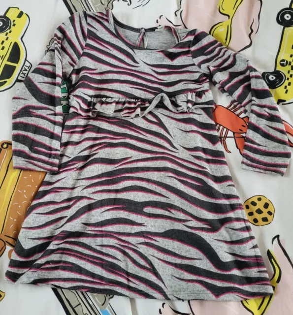 Tu Grey & Pink Tiger Stripe Frill Dress Size 3-4 Yrs combine post build a bundle