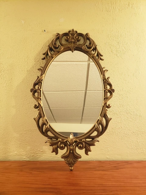 Vintage Syroco Style Resin Oval Ornate Mirror Gold Hollywood Regency Large