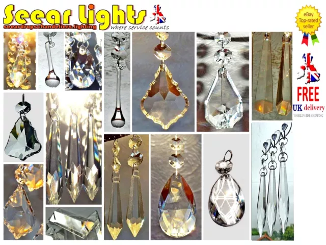 5 Chandelier Drops Choice of Cut Glass Crystals Antique Look Light Sun Catchers