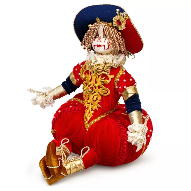 Large Red Sitting Clown Collectible Doll, Russian Handmade, 13.4-inch Barocco