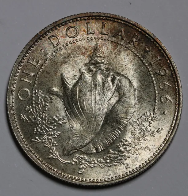 1966 Bahamas Silver $1 Dollar Coin KM# 8 Unc +lustre