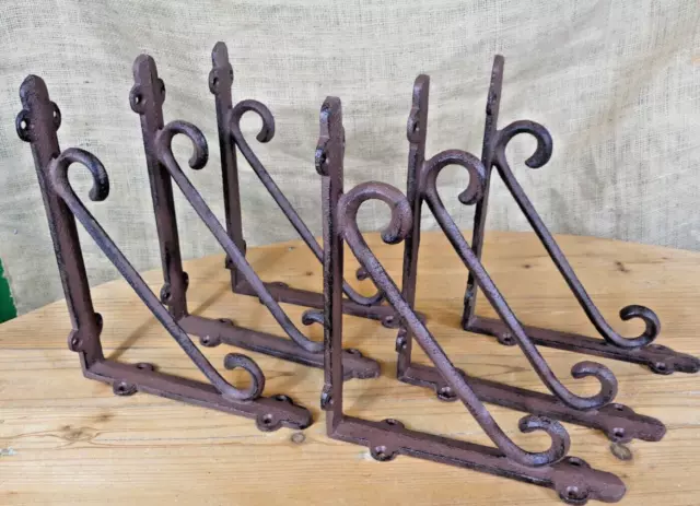 6 Cast Iron Brackets Braces Shelf Bracket RUSTIC Corbels Braces W/ Plant Hanger 2