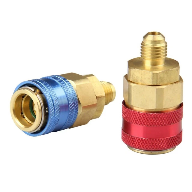 CarBole AC Manifold Gauge Quick Coupler Set – High & Low Side Adapters, 90° SAE Fittings
