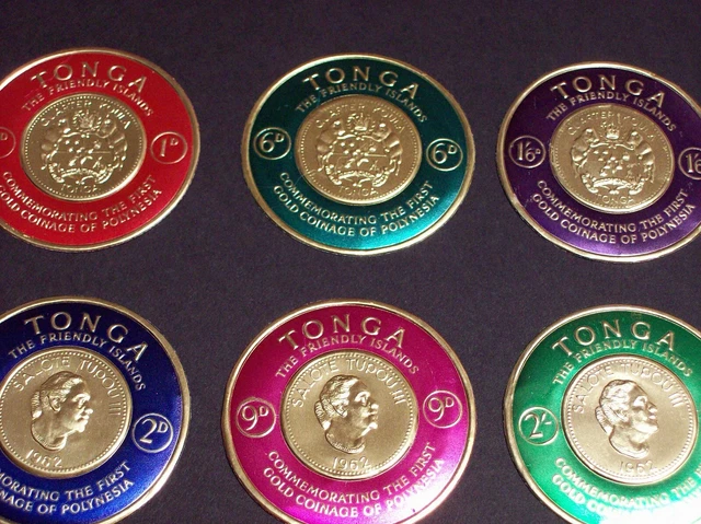 TONGA set of 6 large 40 mm stamps / MNH Embossed on Gilt Foil - RARE from 1965