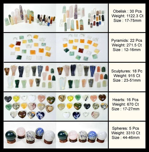 6290 Ct 91 Pcs of Natural Healing Reiki Carving Multiple Gemstones/Sculptures