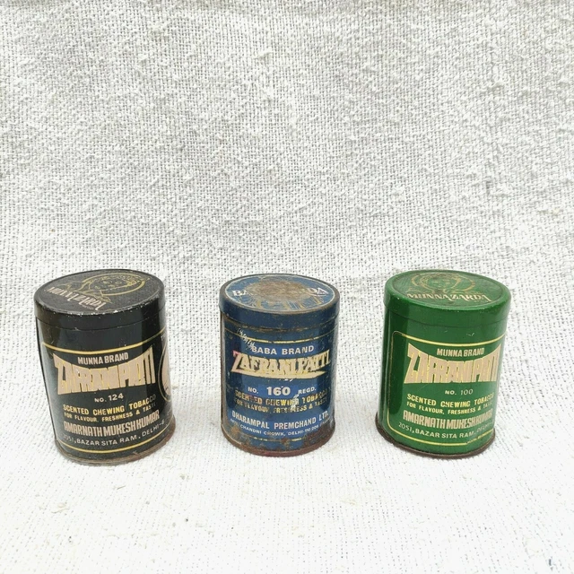VINTAGE BABA ZAFRANI Patti Scented Chewing Tobacco Adv Titho Tin Box 3 Pcs  CG316 $107.72