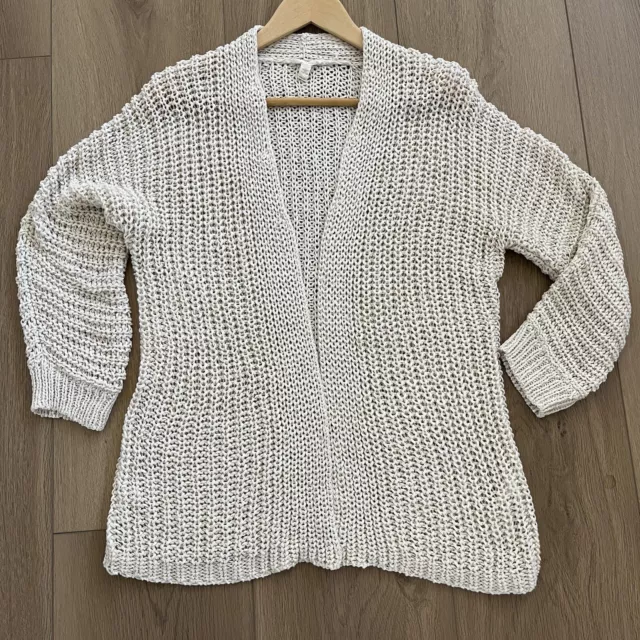EILEEN FISHER Open Knit Cardigan Sweater Womens Size XS Ivory Cotton Blend