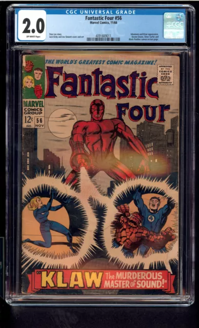 Fantastic Four 56 CGC 2.0 Inhumans and Klaw App Doctor Doom Cameo  1966 OFF WP