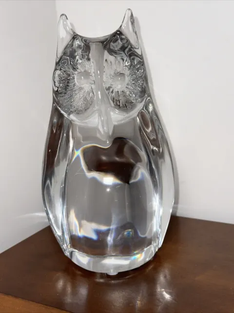 Vintage Daum France Large Crystal Owl Figurine 8.5” ~ BEAUTIFUL ~ 5.6 LBS