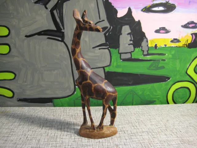 Wooden Giraffe figurine - Hand carved and hand painted animal statuette