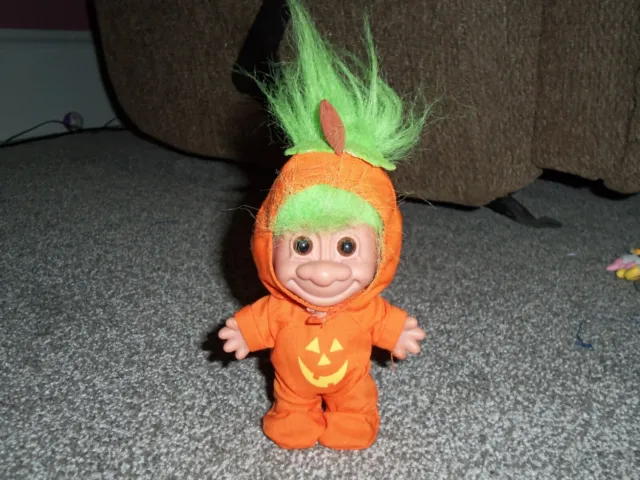 Vintage Russ 5" troll Halloween Pumpkin Green Hair