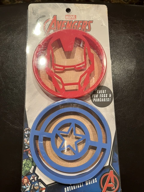 Moldes para desayuno panqueques de silicona Marvel Avengers Iron Man/Capitán América nuevos en paquete