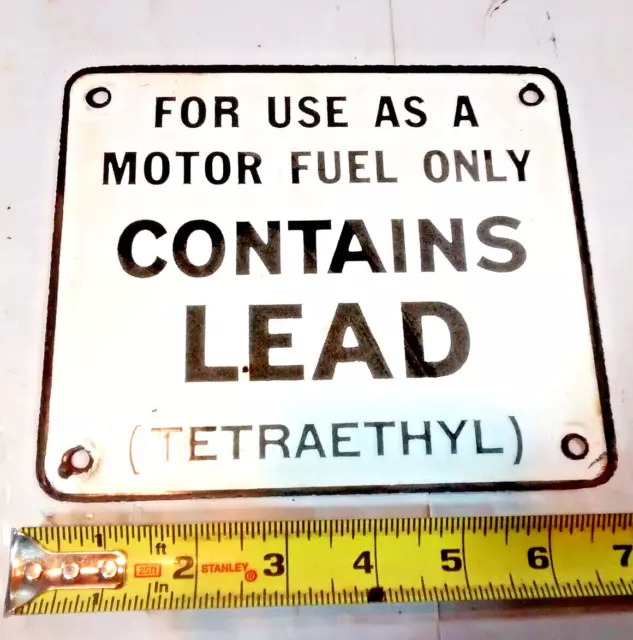 Vintage - Contains Lead (Tetraethyl) Porcelain Visible Gas Pump Plate Sign