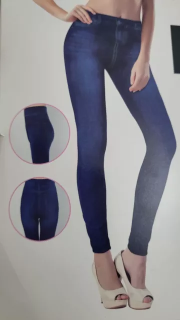 Leggins Donna Pantacollant Leggings Denim Effetto Jeans Taglia Unica Blu O Nero