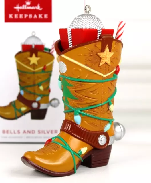 Hallmark Silver Bells And Silver Spurs Cowboy Boot Christmas Ornament 2022 New