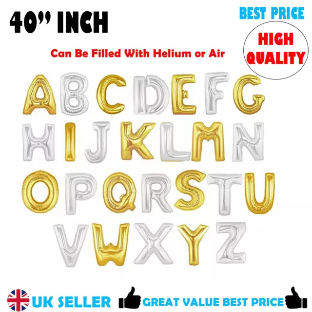 Giant Foil letter alphabet name ballon Gold Silver 40" inch wedding party number