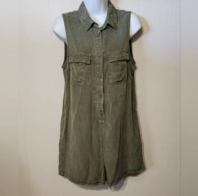 Aerie Romper Shorts  Olive Green Sleeveless Button  Front Pockets XS 1P A222