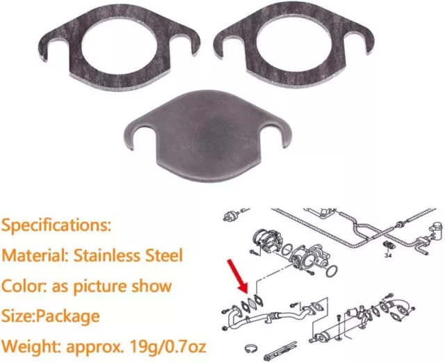 EGR Valve Plate Kit, Stainless Steel EGR Valve Blanking Plate Kit with Gasket 2