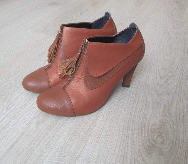 Bottines à Talons Low Boots en Cuir Marron Pointure 38