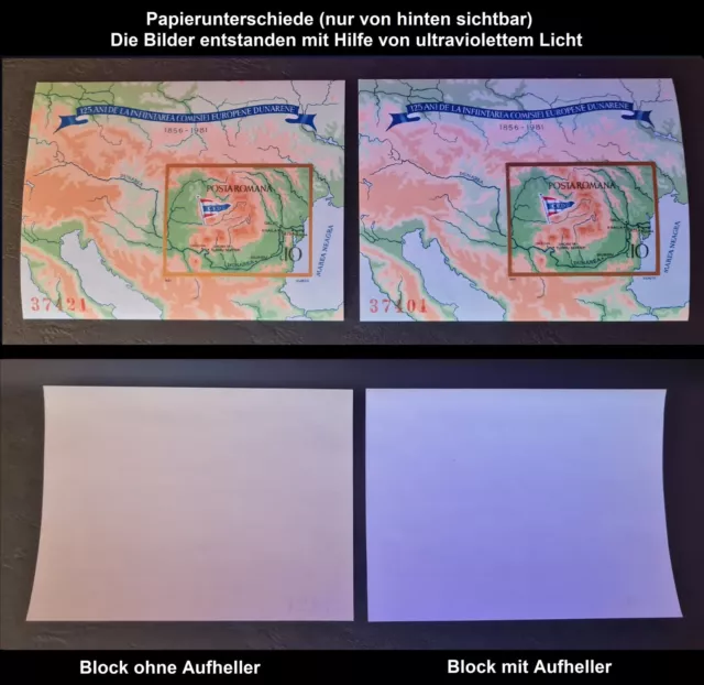 Romania 1981 Mi.Block 177 x2 ** with and without brightener, Danube Commission, pennant