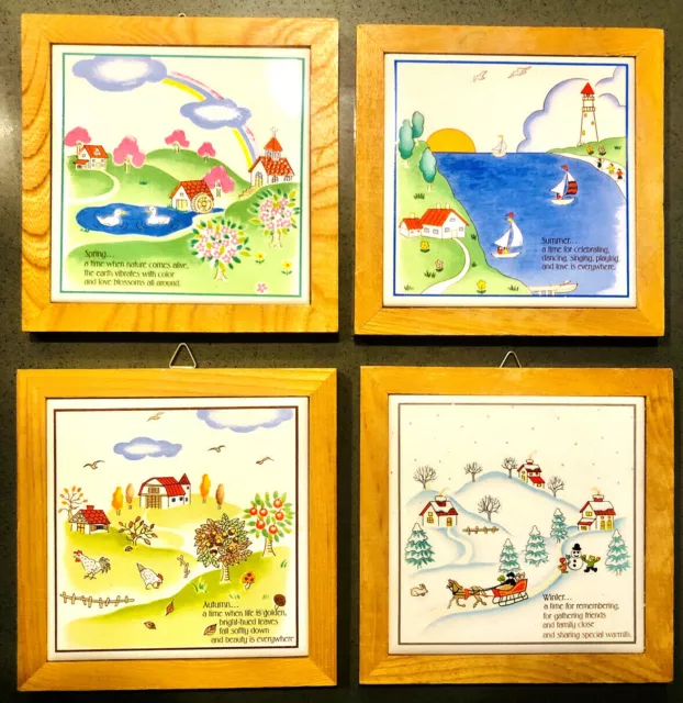 Wall Hanging Painted Ceramic Art Tile PAPEL 5.5” Lighthouse Four Season Winter