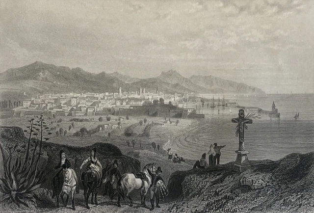 Barcelone par Rouargue lithographie de 1857 Espagne Espagna Barcelona catalogne