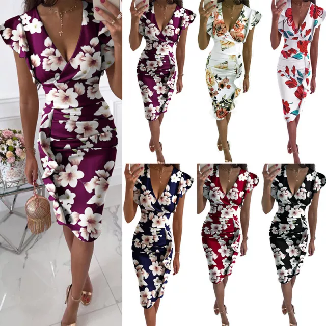 Robe Portefeuille À Col En V À Fleurs Pour Femmes .