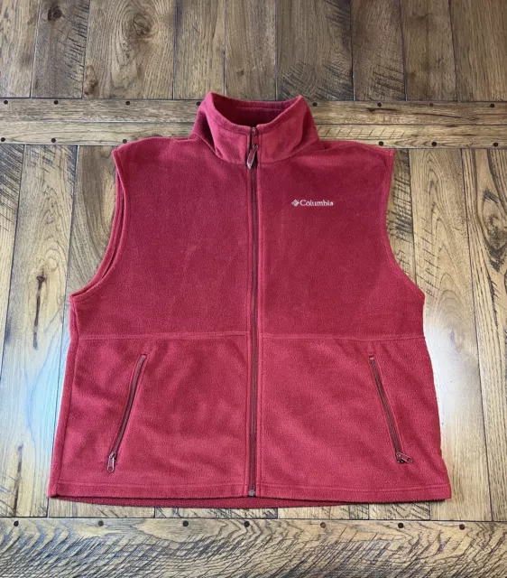 Columbia Fleece Vest Mens XL Red Full Zip Sleeveless Jacket Coat Outdoors
