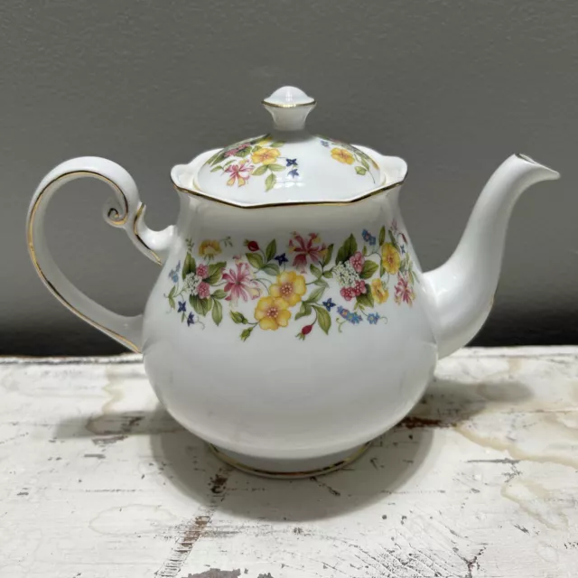 Vintage Colclough Bone China Floral Hedgerow Pattern Teapot. Made In England