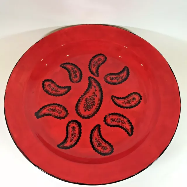 Large Red Paisley Ceramic Platter Hand Painted Serving Dish 16" Dia