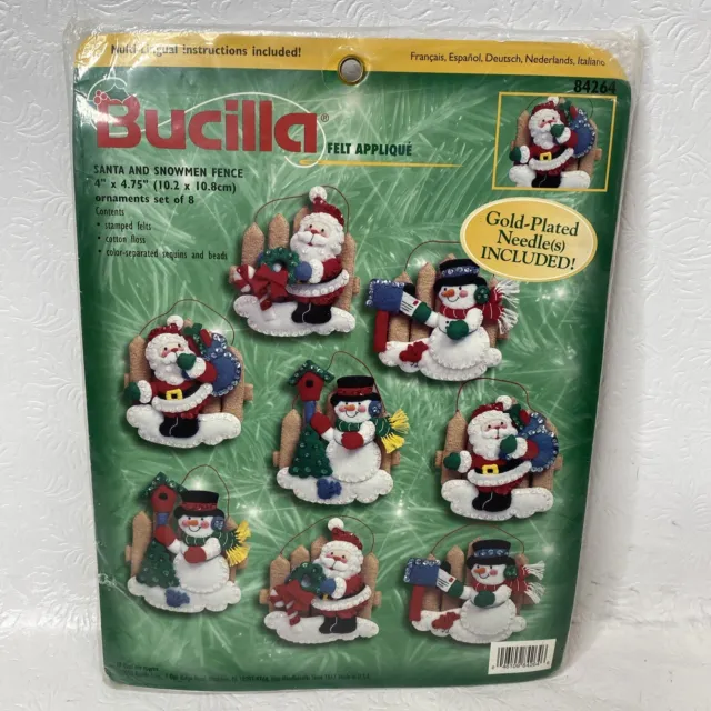 Kit de apliques adorno de fieltro Bucilla 84264 Santa y muñecos de nieve valla SELLADO conjunto de 8