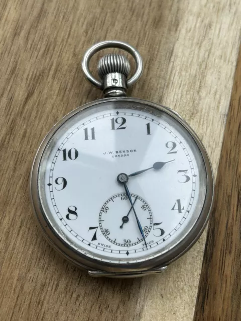 Victorian Solid Silver Pocket Watch J.W.Benson London c1936