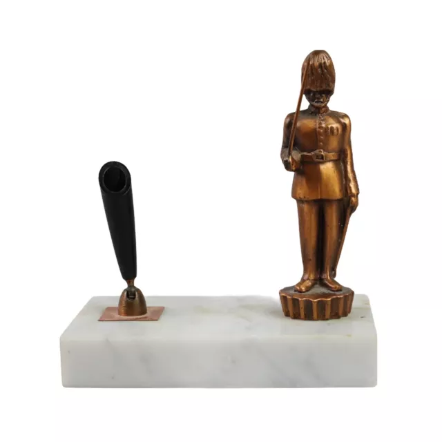 Vintage Pen Holder, marble base, copper British Royal Guard