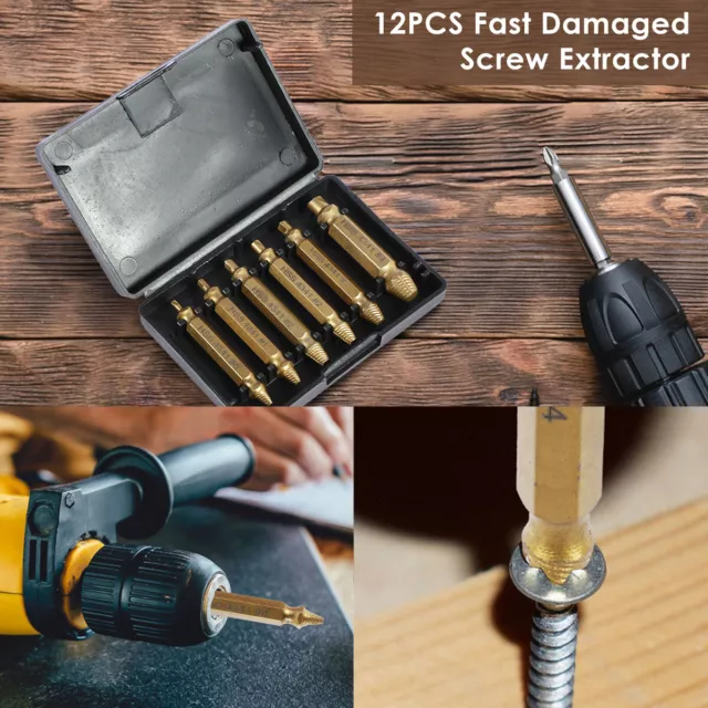 12Pcs Damaged Screw Extractor Set Broken Bolt Remover Easy Out Broken End LoFfW