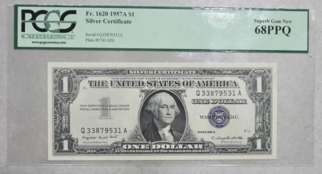1957A $1 Silver Cert FR#1620* PCGS 68 Superb Gem PPQ