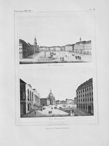 1835 - Dresden Altmarkt Neumarkt Original Lithographie lithograph