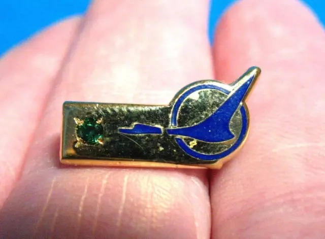 North Central Airlines 10K Gold Filled Gold Enamel Green Stone Merit Lapel Pin