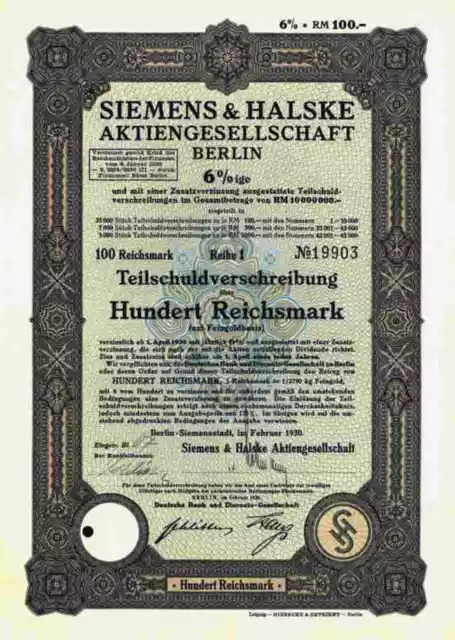 SIEMENS & HALSKE AG 1930 Berlin Nürnberg Erlangen 100 RM  Krauss Maffei Nixdorf