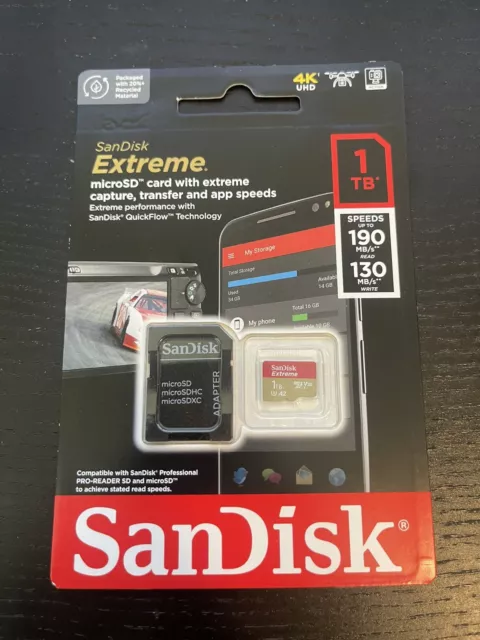 SanDisk 1TB Extreme microSDXC UHS-I Memory Card 190MB/s - SDSQXAV-1T00-GN6MA -