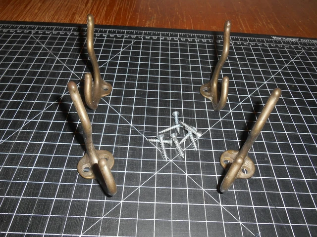 4 Pre-Owned Antique Cast Iron Metal Coat Hooks For DIY Project Hardware