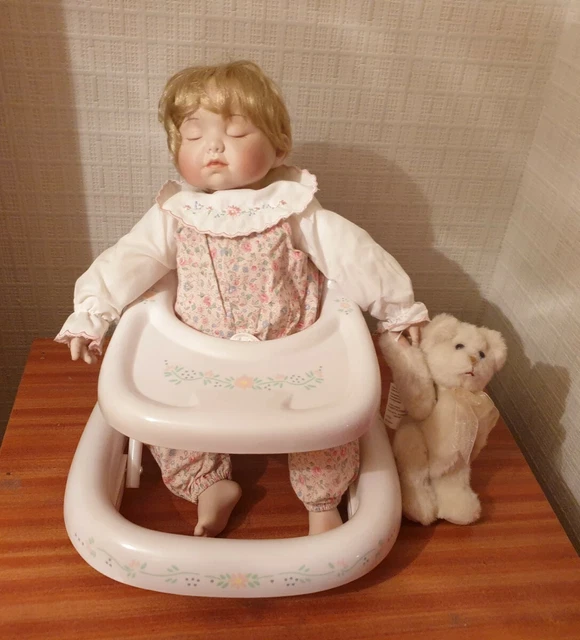 Ashton Drake Galleries Emily Anne 16" Porcelain Doll With Teddy & Baby Walker