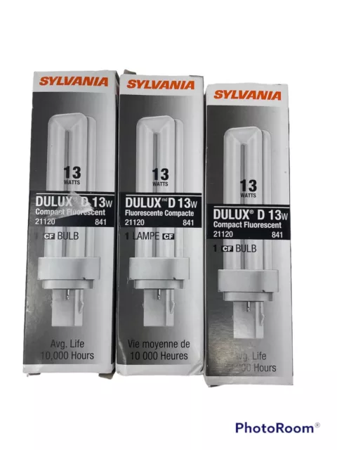 Lot Of 3 Bulbs Sylvania DULUX D 13w CF13DD/841  21120 Compact Fluorescent