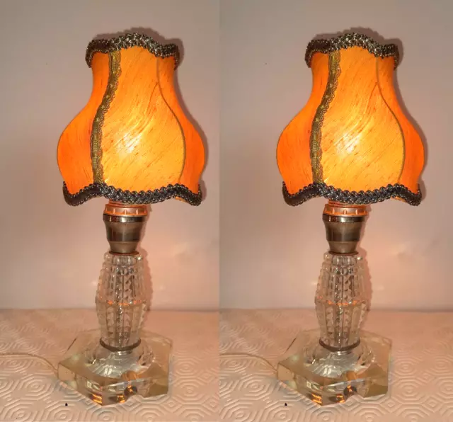 Coppia di Lampade da tavolo vintage paralume vintage couple glass table lamps