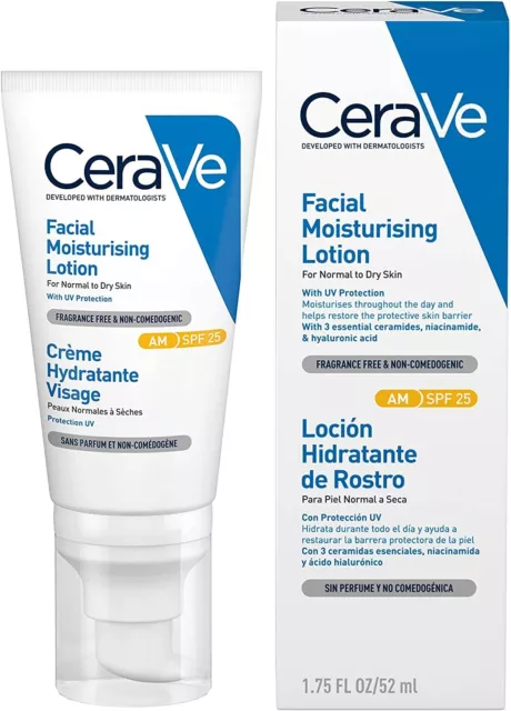 CeraVe feuchtigkeitsspendende Gesichtslotion AM LSF25 52ml Neu