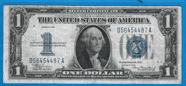 1934 $1 Silver Certificate Funny Back Note,Blue Seal,Circ Fine,Nice!.